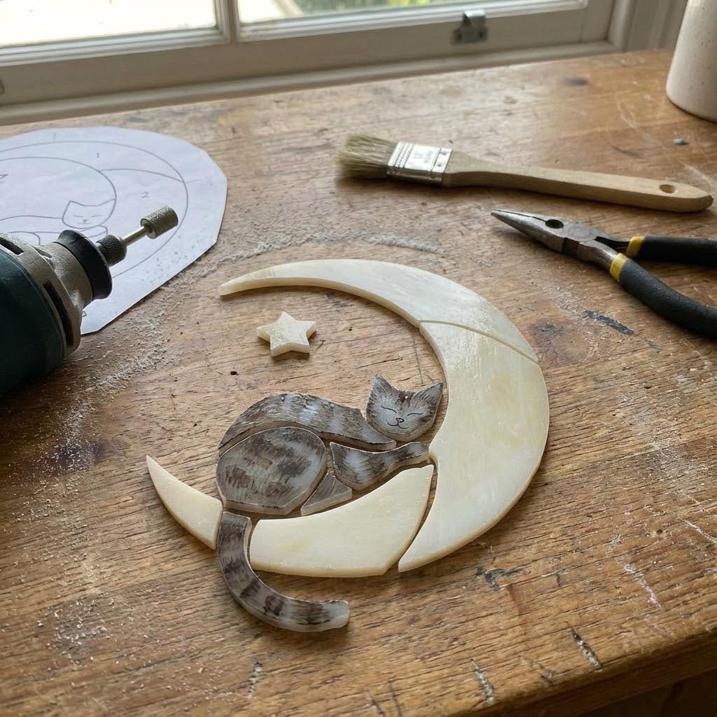 Stained glass black cat on crescent moon suncatcher, celestial window hanging with star, witchy decor and pet memorial gift.