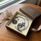 Stained glass black cat on crescent moon suncatcher, celestial window hanging with star, witchy decor and pet memorial gift.