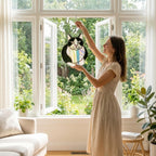 Stained glass Tuxedo cat suncatcher in black and white, available in funny lounging and sitting poses, window hanging or wood stand decor.