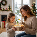 Stained glass birth month flower standing on wood base, personalized gift for mom, available in 12 monthly floral designs like rose iris and daffodil.