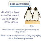 Stained glass penguin couple holding hands, romantic valentines day gift for her, cute animal suncatcher on wood stand.