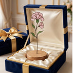 Stained glass pink carnation flower, January birth month gift, available with personalized wood stand or as a single stem for vase.