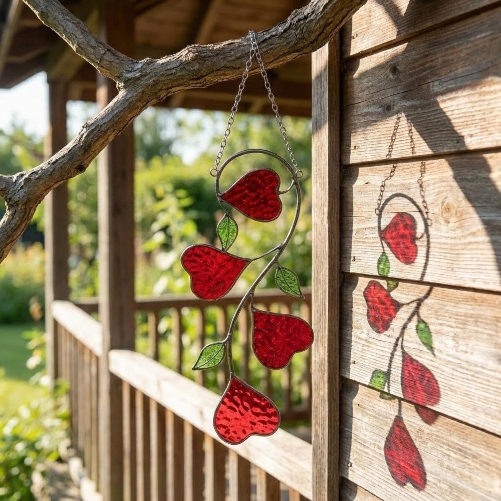 Heart Stained Glass Suncatcher | Love Vine Window Hanging | Romantic Cottagecore Decor | 3rd Anniversary Valentine Gift for Wife | Glass Art