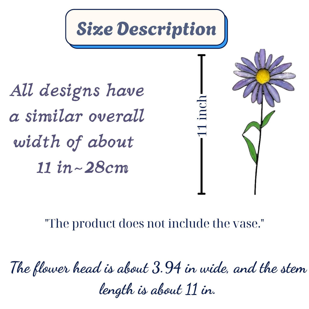 Stained glass purple aster flower bouquet, artificial wildflower stem for vase decor, purple daisy glass art gift for her.