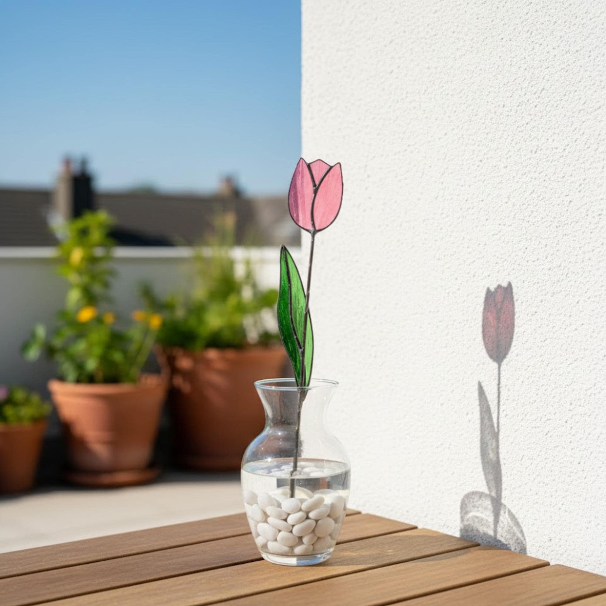 Stained glass tulip flower bouquet, colorful spring decor stems for vase, eternal glass art gift for mom.