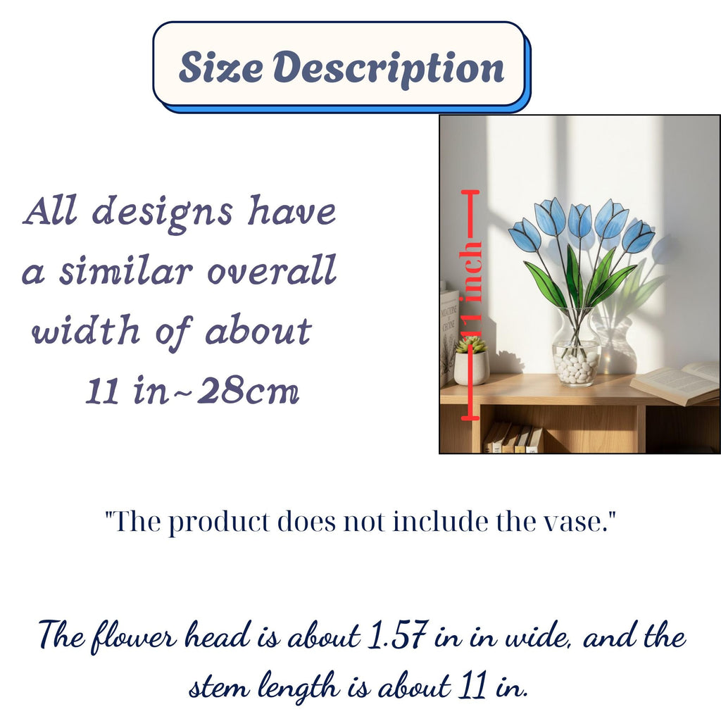 Stained glass tulip flower bouquet, colorful spring decor stems for vase, eternal glass art gift for mom.