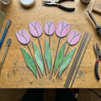 Stained glass tulip flower bouquet, colorful spring decor stems for vase, eternal glass art gift for mom.