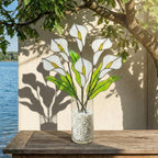 White stained glass calla lily bouquet 3D flower stems in vase casting shadows elegant wedding anniversary gift handmade art by LuzyGlassArt.