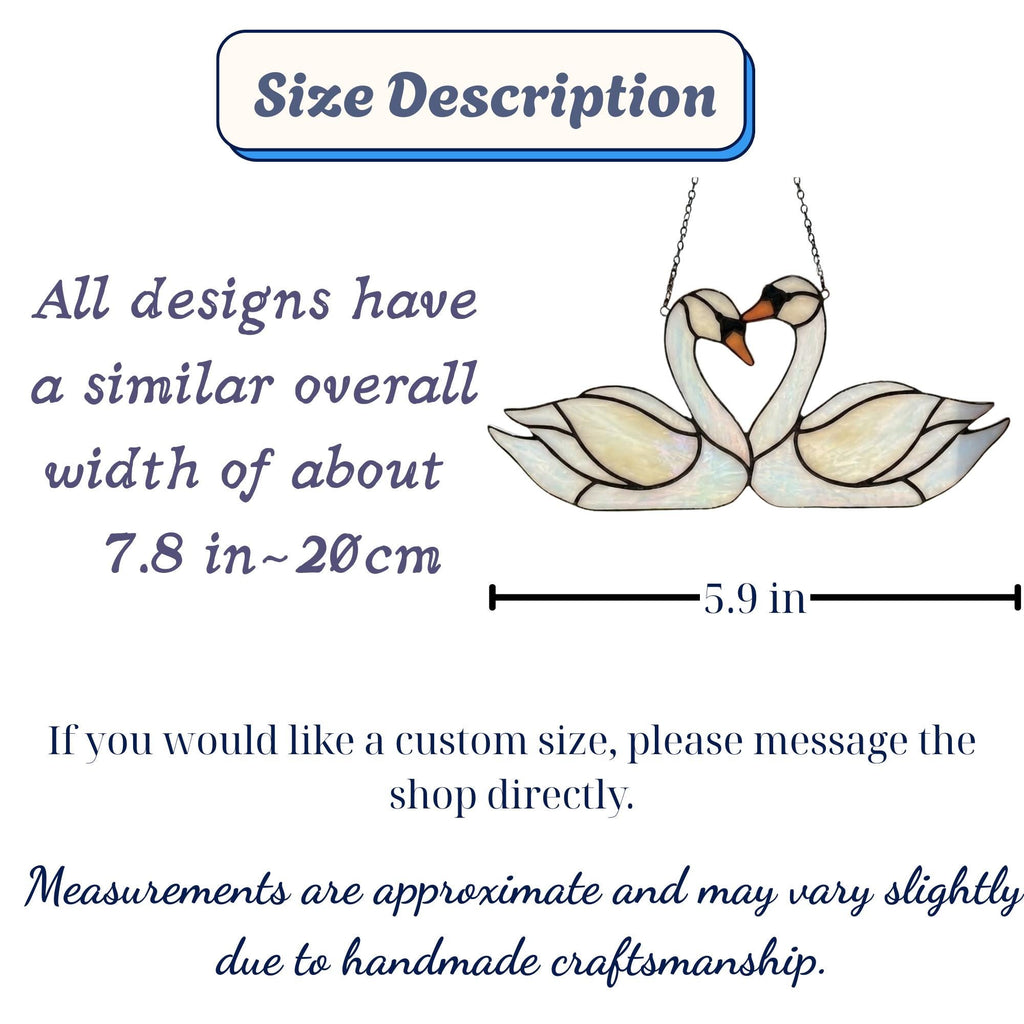 Handmade Iridescent Stained Glass Swan Heart Suncatcher. Romantic Window Hanging Decor & Luxury 20th Anniversary Wedding Gift Idea in Wooden Box.