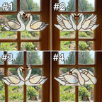 Handmade Iridescent Stained Glass Swan Heart Suncatcher. Romantic Window Hanging Decor & Luxury 20th Anniversary Wedding Gift Idea in Wooden Box.