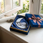 Stained glass sleeping cat on moon suncatcher window hanging, black orange tuxedo calico cat memorial gift for pet loss, handmade celestial decor by LuzyGlassArt.