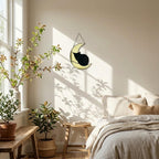 Stained glass sleeping cat on moon suncatcher window hanging, black orange tuxedo calico cat memorial gift for pet loss, handmade celestial decor by LuzyGlassArt.