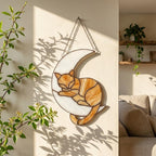 Stained glass sleeping cat on moon suncatcher window hanging, black orange tuxedo calico cat memorial gift for pet loss, handmade celestial decor by LuzyGlassArt.