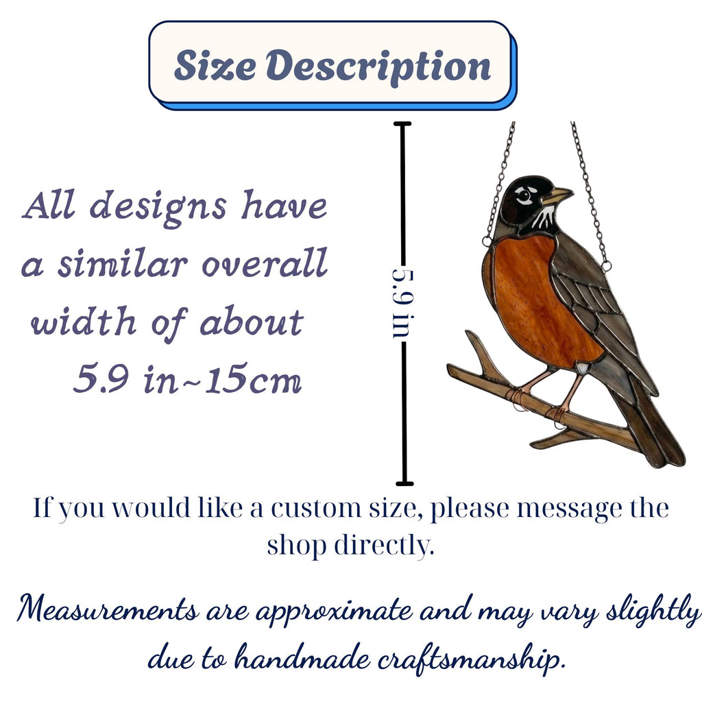 Stained glass American Robin bird suncatcher with orange breast hanging on window, handmade state bird gift for Michigan Wisconsin Connecticut, spring garden decor by LuzyGlassArt.