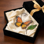 Stained glass monarch butterfly suncatcher, orange and black window hanging, nature lover gift, memorial ornament decor.