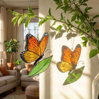 Stained glass monarch butterfly suncatcher, orange and black window hanging, nature lover gift, memorial ornament decor.