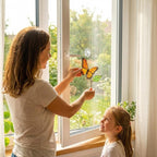 Stained glass monarch butterfly suncatcher, orange and black window hanging, nature lover gift, memorial ornament decor.