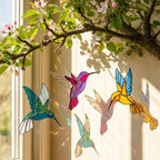 Stained glass hummingbird suncatcher, colorful bird window hanging, spring decor gift for mom, sympathy memorial ornament.