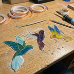 Stained glass hummingbird suncatcher, colorful bird window hanging, spring decor gift for mom, sympathy memorial ornament.