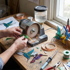 Stained glass hummingbird suncatcher, colorful bird window hanging, spring decor gift for mom, sympathy memorial ornament.