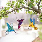 Stained glass hummingbird suncatcher, colorful bird window hanging, spring decor gift for mom, sympathy memorial ornament.