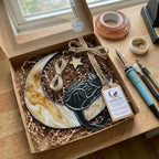 Stained glass black cat on crescent moon suncatcher, celestial window hanging with star, witchy decor and pet memorial gift.