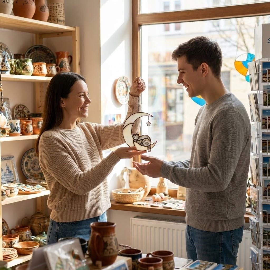 Stained glass black cat on crescent moon suncatcher, celestial window hanging with star, witchy decor and pet memorial gift.