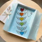 Stained glass heart suncatcher with angel wings in 7 chakra rainbow colors, hanging window decor for healing and valentine gift.