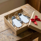 Stained glass penguin couple holding hands, romantic valentines day gift for her, cute animal suncatcher on wood stand.
