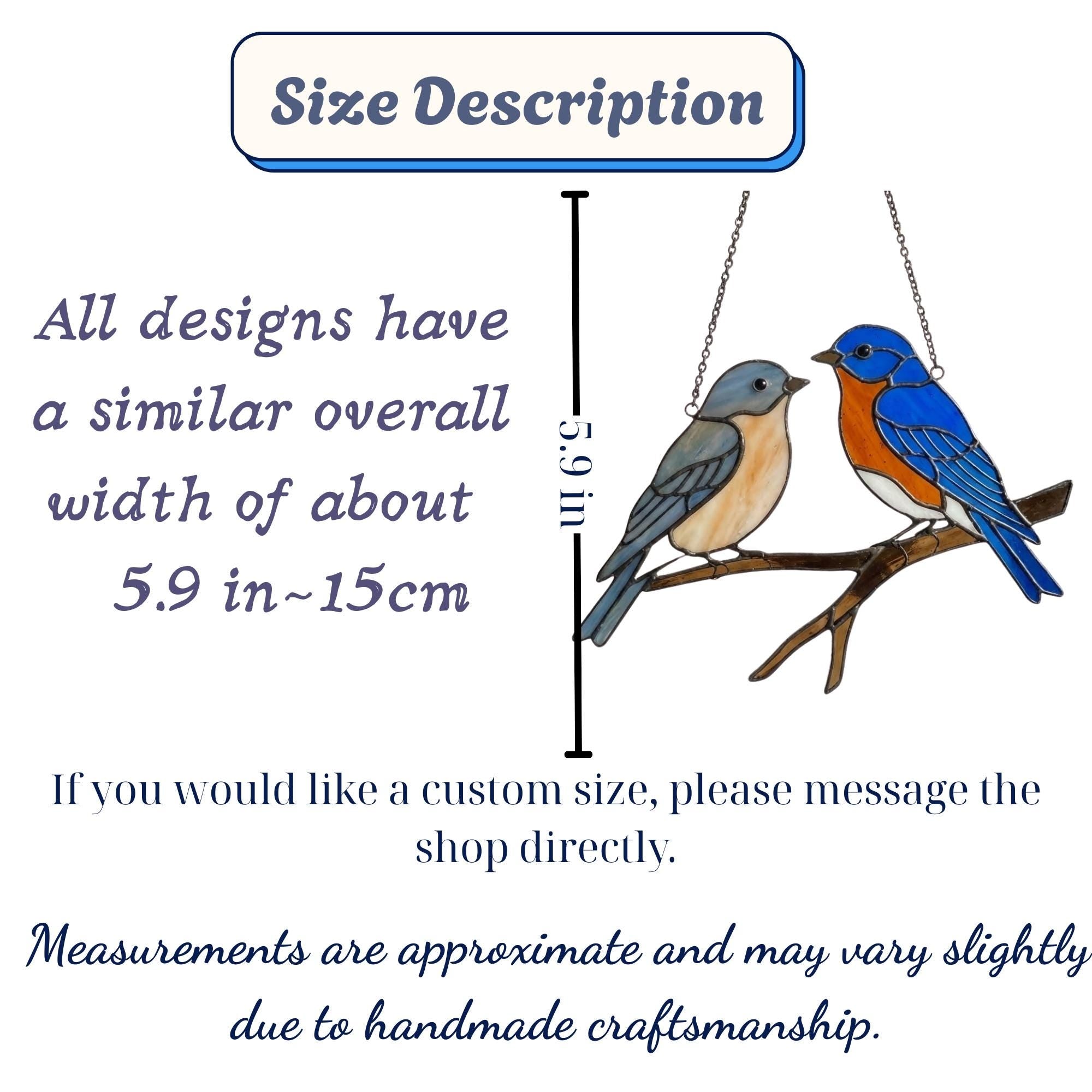 Stained glass Eastern Bluebird suncatcher with blue wings and orange breast hanging on window, handmade blue bird of happiness gift for mom, New York and Missouri state bird decor by LuzyGlassArt.