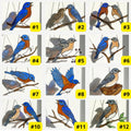 Stained glass Eastern Bluebird suncatcher with blue wings and orange breast hanging on window, handmade blue bird of happiness gift for mom, New York and Missouri state bird decor by LuzyGlassArt.