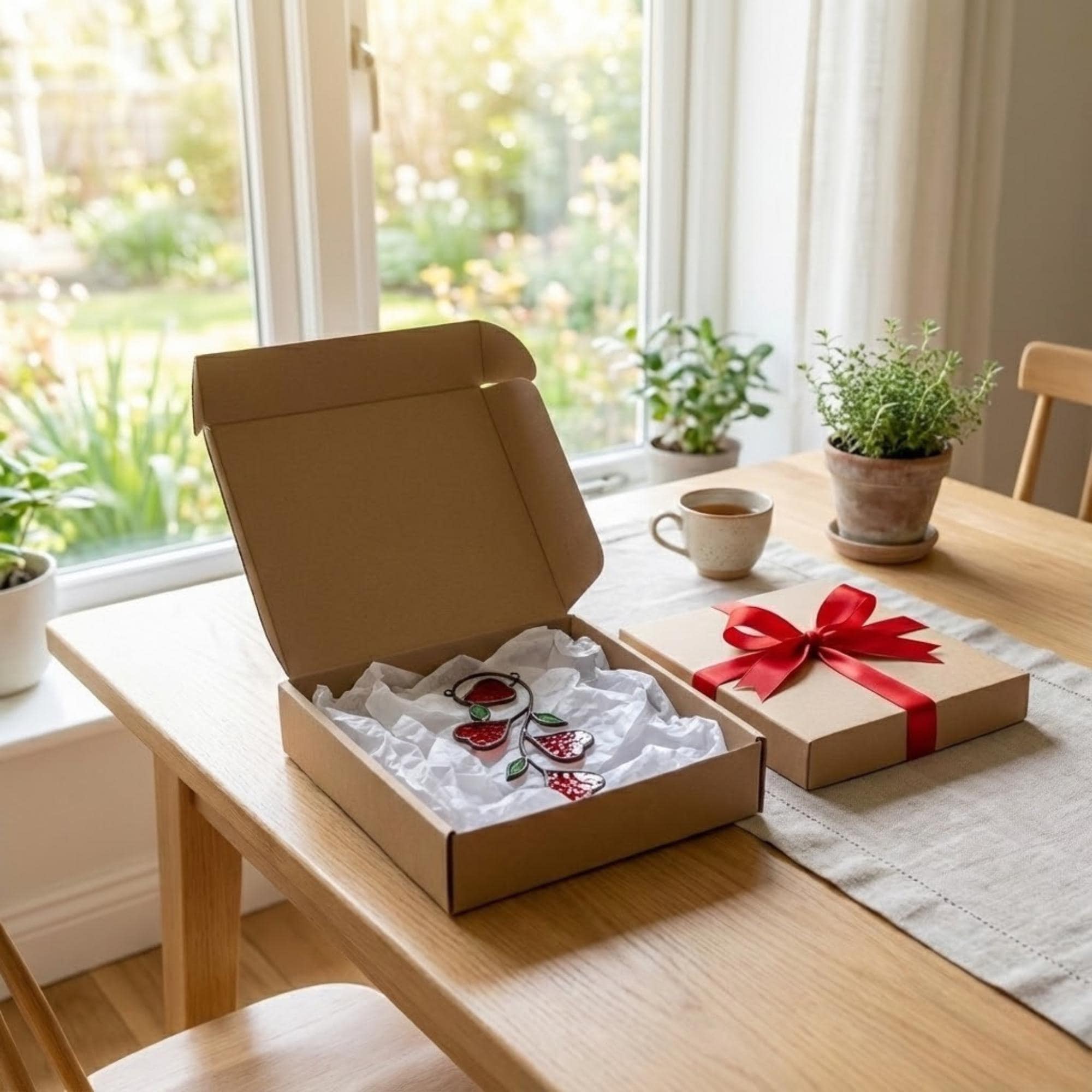 Heart Stained Glass Suncatcher | Love Vine Window Hanging | Romantic Cottagecore Decor | 3rd Anniversary Valentine Gift for Wife | Glass Art