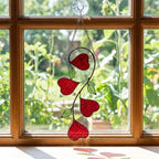 Heart Stained Glass Suncatcher | Love Vine Window Hanging | Romantic Cottagecore Decor | 3rd Anniversary Valentine Gift for Wife | Glass Art