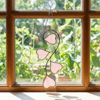 Heart Stained Glass Suncatcher | Love Vine Window Hanging | Romantic Cottagecore Decor | 3rd Anniversary Valentine Gift for Wife | Glass Art