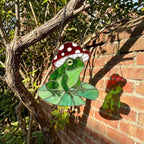 Stained Glass Frog Suncatcher | Mushroom Hat Decor | Goblincore Aesthetic | Cute Toad on Lily Pad | Plant Lover Gift for Her