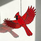 Stained glass Northern Cardinal red bird suncatcher hanging on window, handmade memorial sympathy gift for loss of loved one, Christmas holiday home decor by LuzyGlassArt.