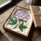 Stained Glass Peony Flower, 3D Standing Art on Wood Base, Forever Floral Gift for Mom, Glass Anniversary, Cottagecore Decor, Valentine Gift