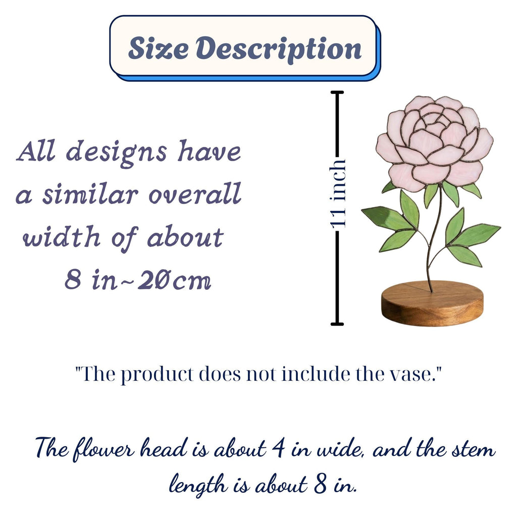 Stained Glass Peony Flower, 3D Standing Art on Wood Base, Forever Floral Gift for Mom, Glass Anniversary, Cottagecore Decor, Valentine Gift