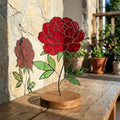 Stained Glass Peony Flower, 3D Standing Art on Wood Base, Forever Floral Gift for Mom, Glass Anniversary, Cottagecore Decor, Valentine Gift