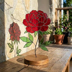 Stained Glass Peony Flower, 3D Standing Art on Wood Base, Forever Floral Gift for Mom, Glass Anniversary, Cottagecore Decor, Valentine Gift