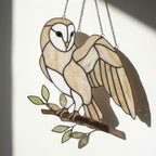 Barn Owl Stained Glass Suncatcher | Woodland Nursery Decor | Bird Lover Gift for Mom | Cottagecore Window Hanging | White Nature Art