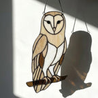 Barn Owl Stained Glass Suncatcher | Woodland Nursery Decor | Bird Lover Gift for Mom | Cottagecore Window Hanging | White Nature Art