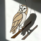 Barn Owl Stained Glass Suncatcher | Woodland Nursery Decor | Bird Lover Gift for Mom | Cottagecore Window Hanging | White Nature Art