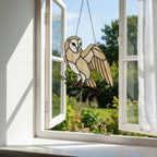 Barn Owl Stained Glass Suncatcher | Woodland Nursery Decor | Bird Lover Gift for Mom | Cottagecore Window Hanging | White Nature Art