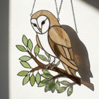Barn Owl Stained Glass Suncatcher | Woodland Nursery Decor | Bird Lover Gift for Mom | Cottagecore Window Hanging | White Nature Art