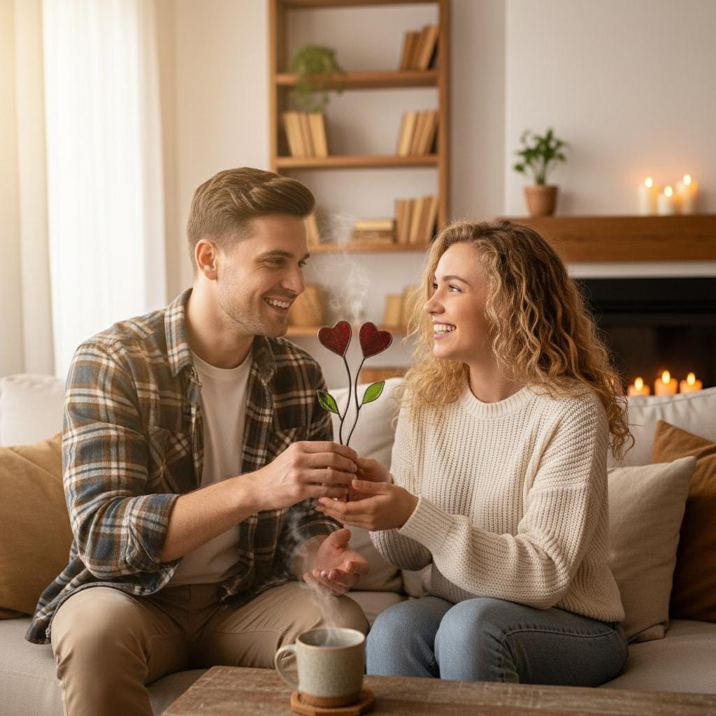 Colorful stained glass heart plant stakes with green leaves in a flower pot, gift box packaging, garden decor for plant lovers.