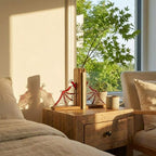 Pair of handmade stained glass dragon wing bookends on solid oak base, red and black fantasy decor, wyvern wings for bookshelf, fourth wing gift.