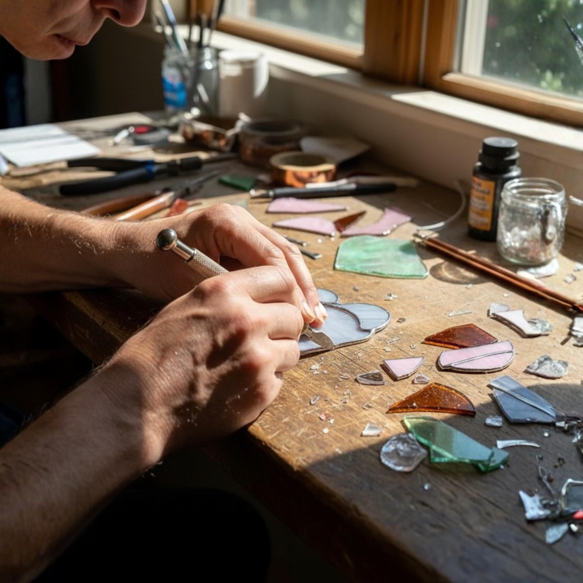 Handmade stained glass chinchilla suncatcher, cute white and grey rodent holding a branch, kawaii animal window hanging for pet lovers.