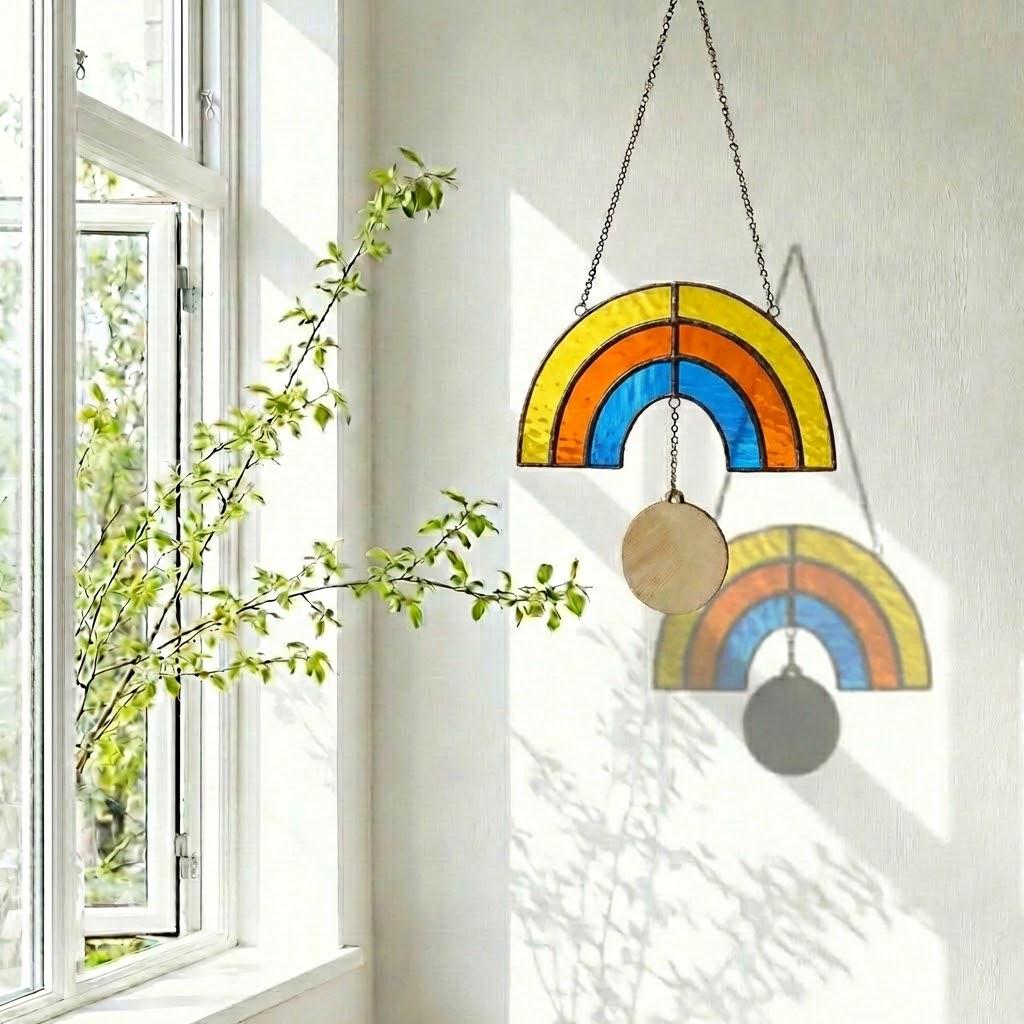 Stained Glass Rainbow Bridge Suncatcher | Pet Loss Memorial Decor