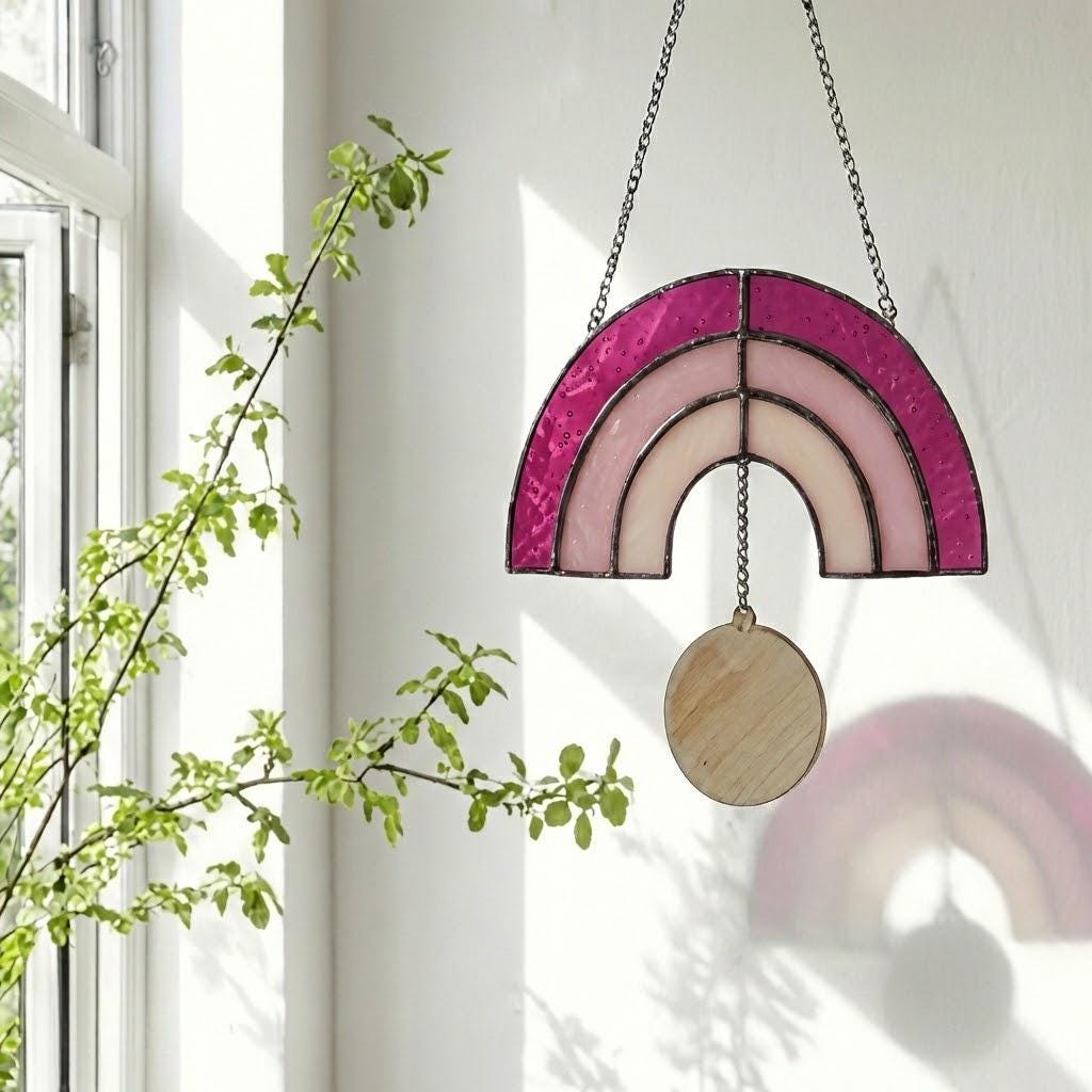 Stained Glass Rainbow Bridge Suncatcher | Personalized Pet Memorial Gift | Dog Cat Loss Sympathy | Window Hanging | Custom Name Tag Decor